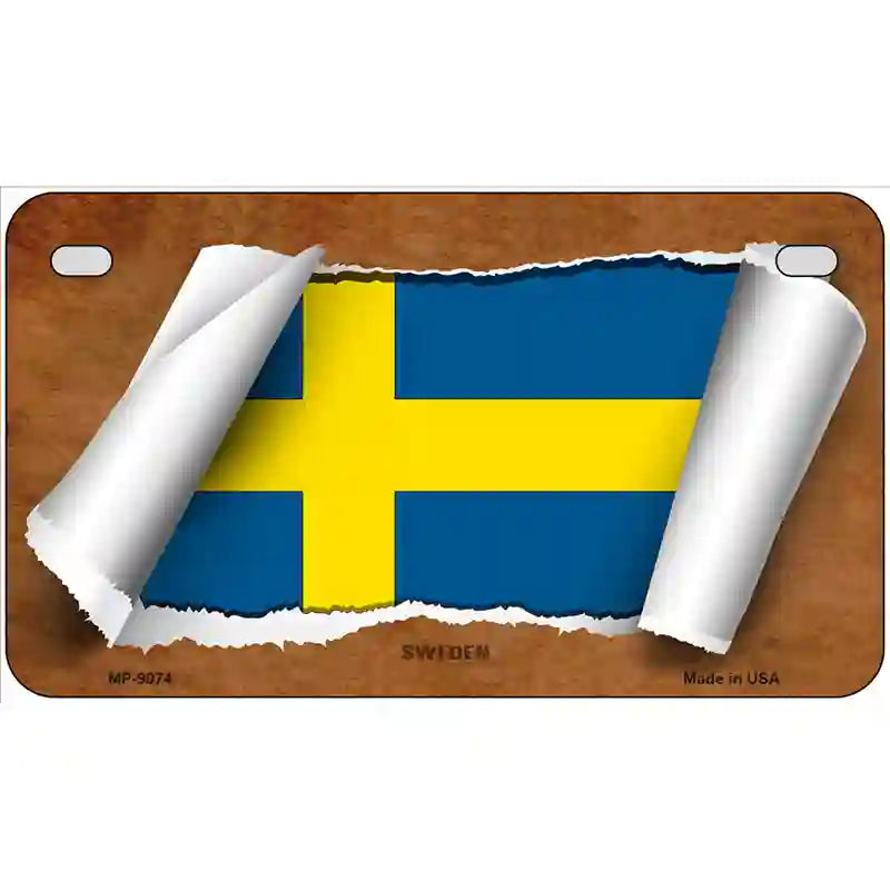 Sweden Flag Scroll Metal Novelty License Plate 7" x 4" (MP)