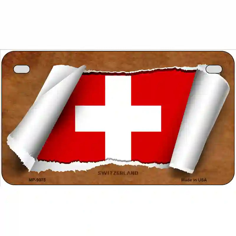 Switzerland Flag Scroll Metal Novelty License Plate 7" x 4" (MP)