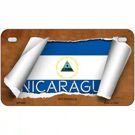 Nicaragua Flag Scroll Metal Novelty License Plate 7" x 4" (MP)