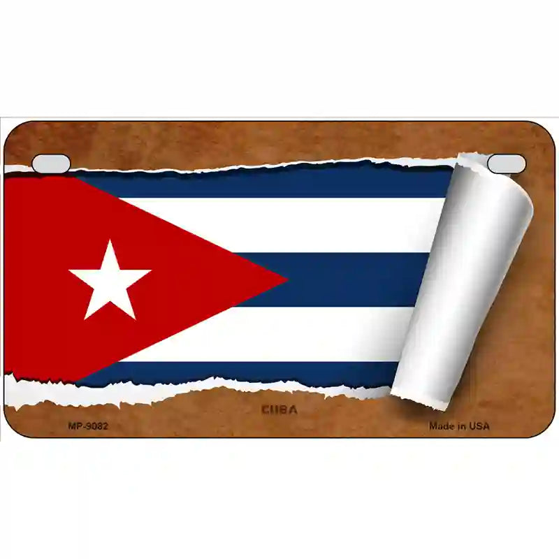 Cuba Flag Scroll Metal Novelty License Plate 7" x 4" (MP)