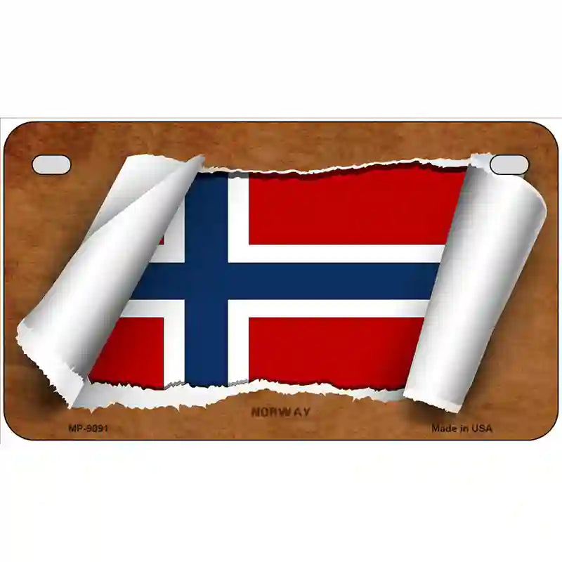 Norway Flag Scroll Metal Novelty License Plate 7" x 4" (MP)