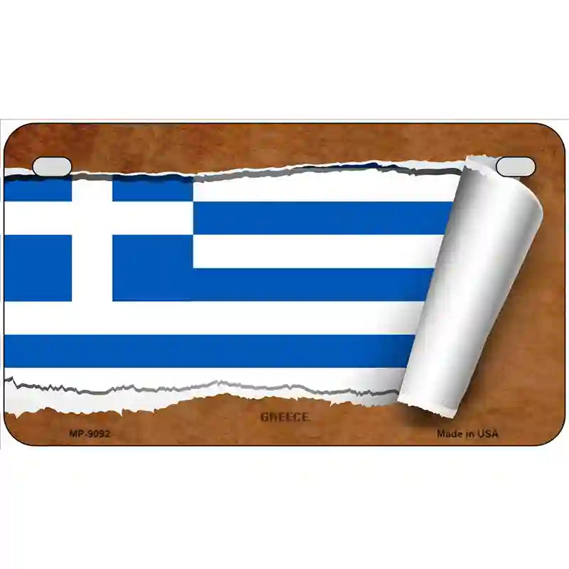 Greece Flag Scroll Metal Novelty License Plate 7" x 4" (MP)