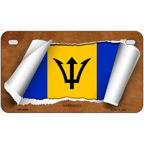 Barbados Flag Scroll Metal Novelty License Plate 7" x 4" (MP)