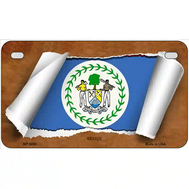 Belize Flag Scroll Metal Novelty License Plate 7" x 4" (MP)