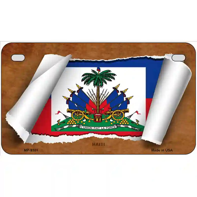 Haiti Flag Scroll Metal Novelty License Plate 7" x 4" (MP)