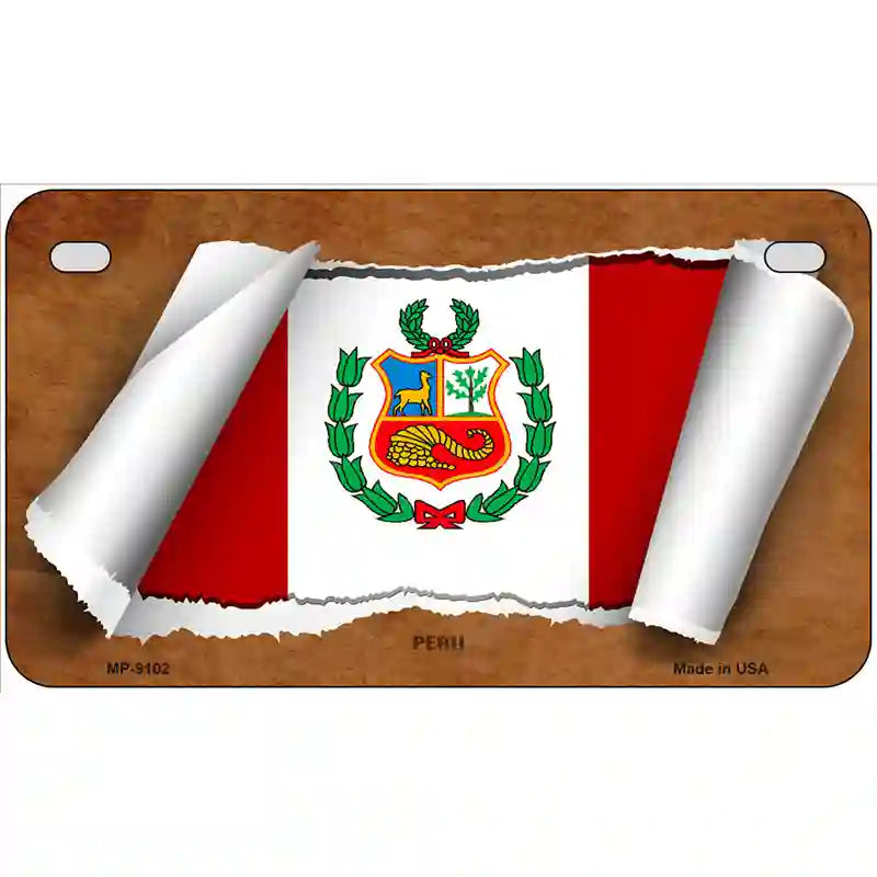 Peru Flag Scroll Metal Novelty License Plate 7" x 4" (MP)