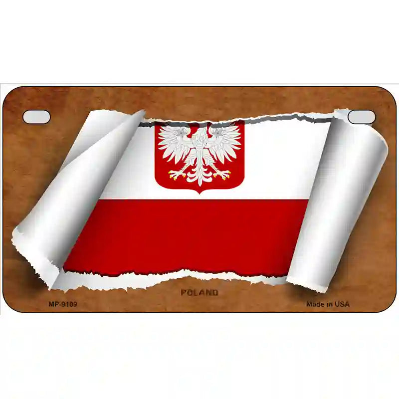 Poland/Eagle Flag Scroll Metal Novelty License Plate 7" x 4" (MP)