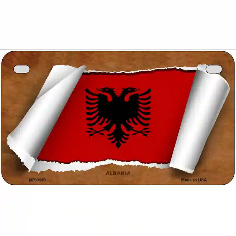 Albania Flag Scroll Metal Novelty License Plate 7" x 4" (MP)