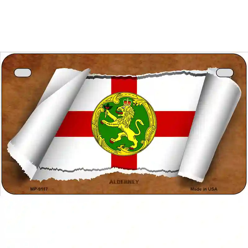 Alderney Flag Scroll Metal Novelty License Plate 7" x 4" (MP)