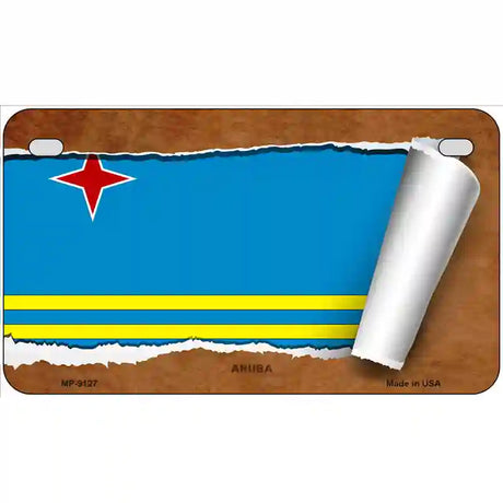 Aruba Flag Scroll Metal Novelty License Plate 7" x 4" (MP)