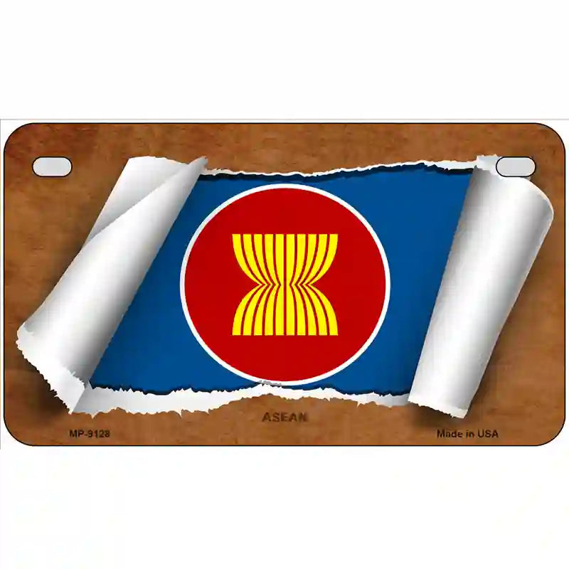 Asean Flag Scroll Metal Novelty License Plate 7" x 4" (MP)