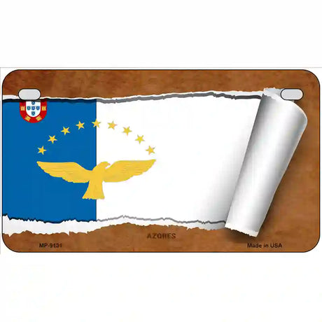 Azores Flag Scroll Metal Novelty License Plate 7" x 4" (MP)