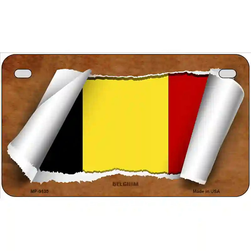 Belgium Flag Scroll Metal Novelty License Plate 7" x 4" (MP)