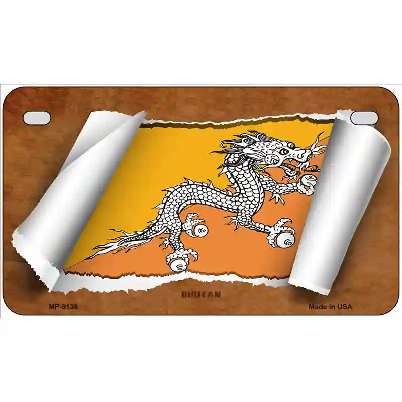 Bhutan Flag Scroll Metal Novelty License Plate 7" x 4" (MP)