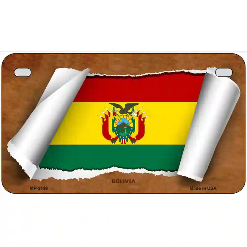 Bolivia Flag Scroll Metal Novelty License Plate 7" x 4" (MP)