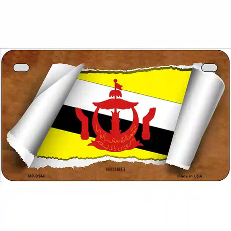 Brunei Flag Scroll Metal Novelty License Plate 7" x 4" (MP)