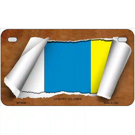 Canary Island Flag Scroll Metal Novelty License Plate 7" x 4" (MP)