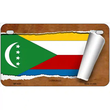 Comoros Flag Scroll Metal Novelty License Plate 7" x 4" (MP)