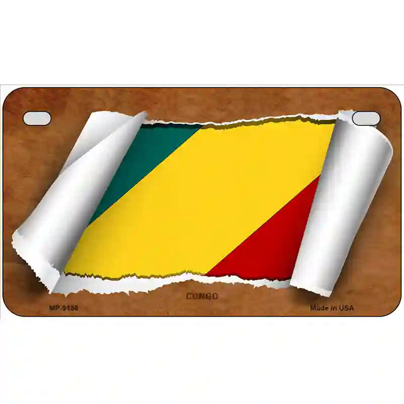 Congo Flag Scroll Metal Novelty License Plate 7" x 4" (MP)