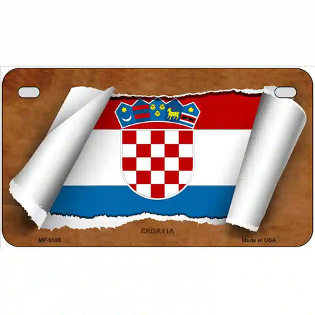 Croatia Flag Scroll Metal Novelty License Plate 7" x 4" (MP)