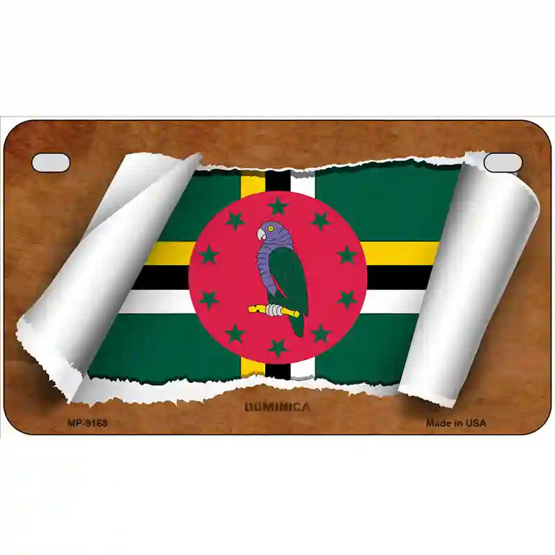 Dominica Flag Scroll Metal Novelty License Plate 7" x 4" (MP)