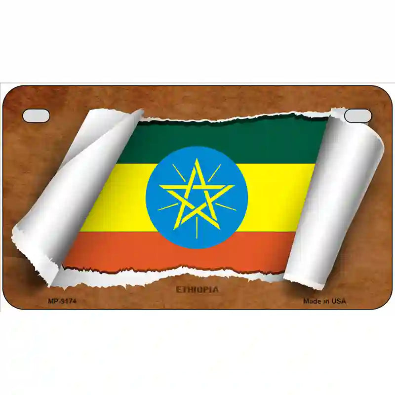 Ethiopia Flag Scroll Metal Novelty License Plate 7" x 4" (MP)