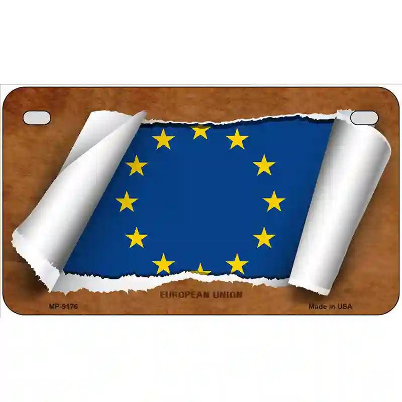 European Union Flag Scroll Metal Novelty License Plate 7" x 4" (MP)