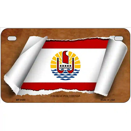 French Polynesia Flag Scroll Metal Novelty License Plate 7" x 4" (MP)