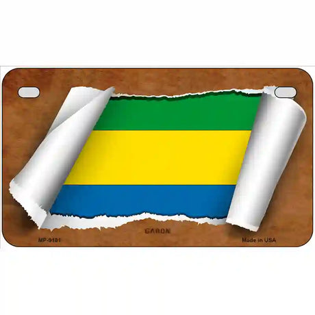 Gabon Flag Scroll Metal Novelty License Plate 7" x 4" (MP)