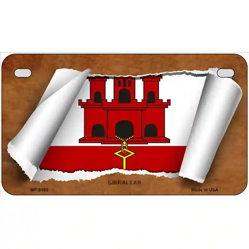 Gibraltar Flag Scroll Metal Novelty License Plate 7" x 4" (MP)