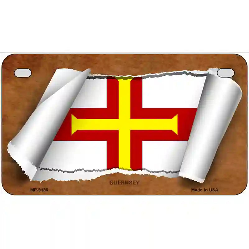 Guernsey Flag Scroll Metal Novelty License Plate 7" x 4" (MP)