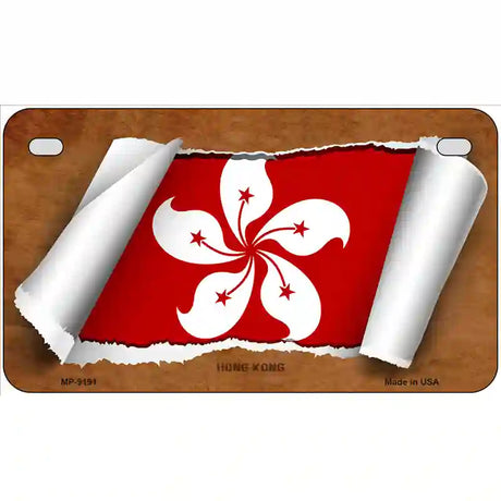 Hong Kong Flag Scroll Metal Novelty License Plate 7" x 4" (MP)