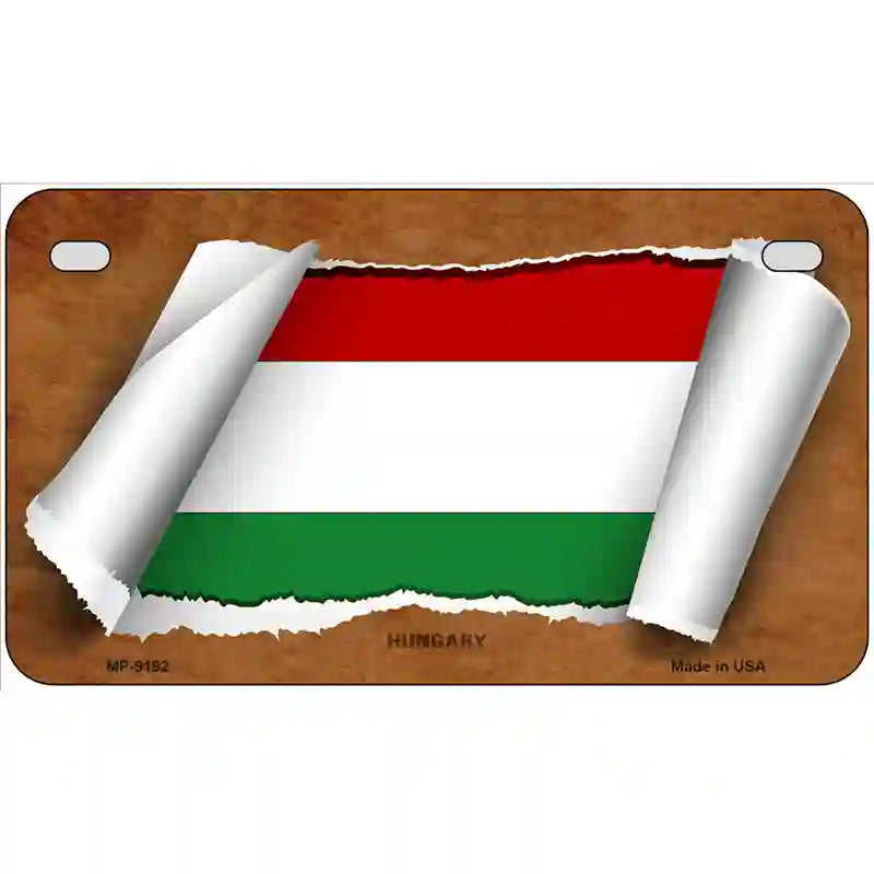 Hungary Flag Scroll Metal Novelty License Plate 7" x 4" (MP)