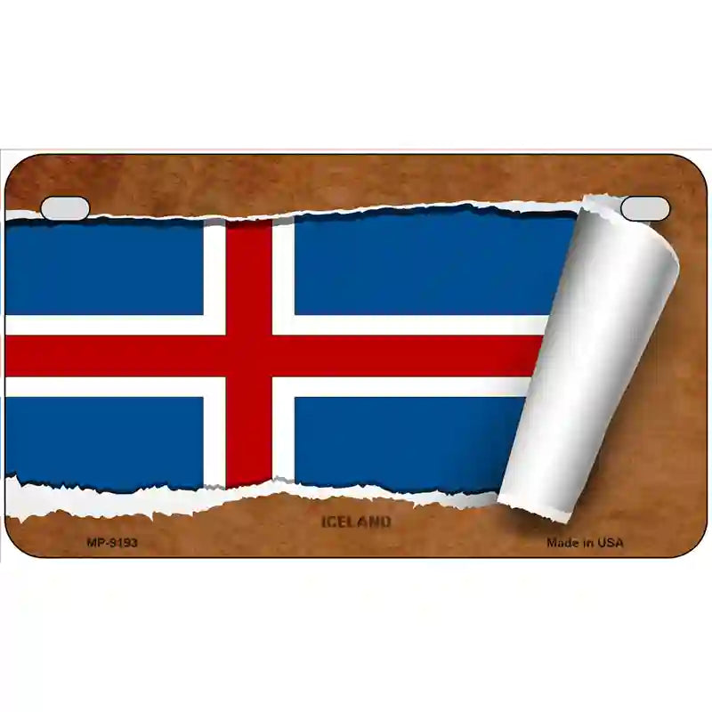 Iceland Flag Scroll Metal Novelty License Plate 7" x 4" (MP)