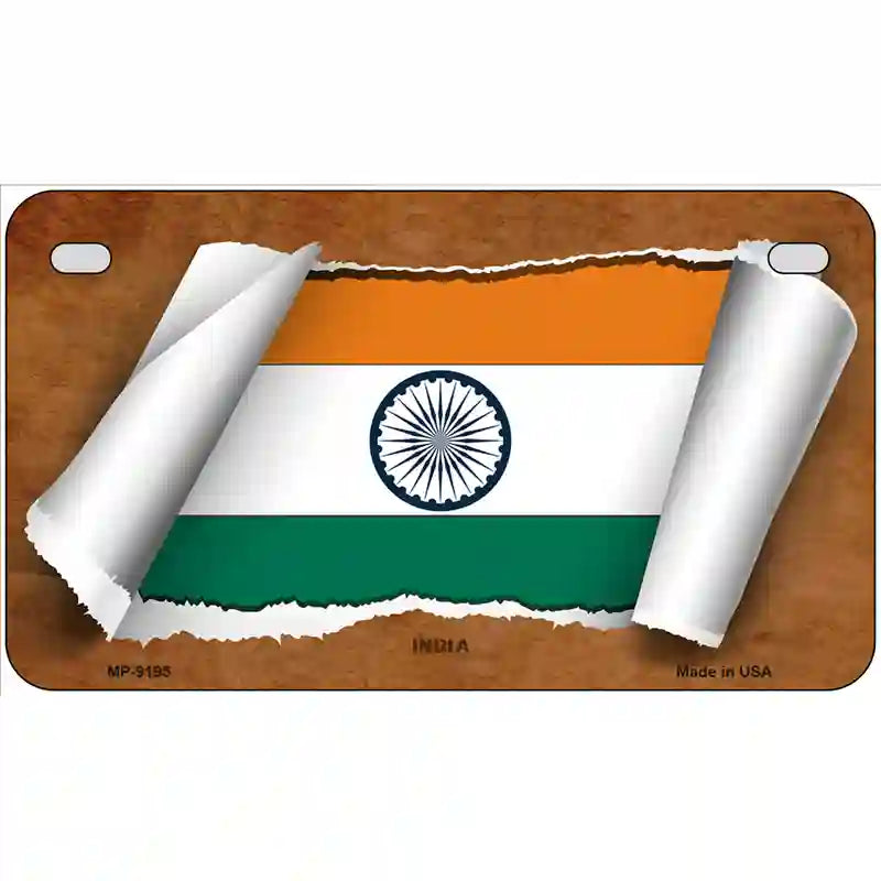 India Flag Scroll Metal Novelty License Plate 7" x 4" (MP)