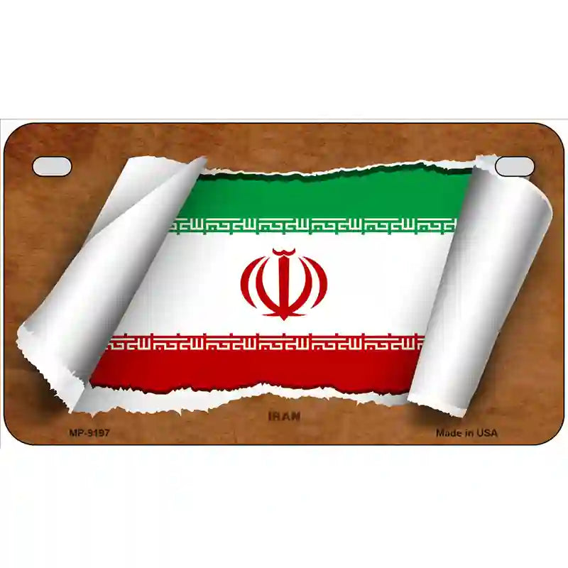 Iran Flag Scroll Metal Novelty License Plate 7" x 4" (MP)