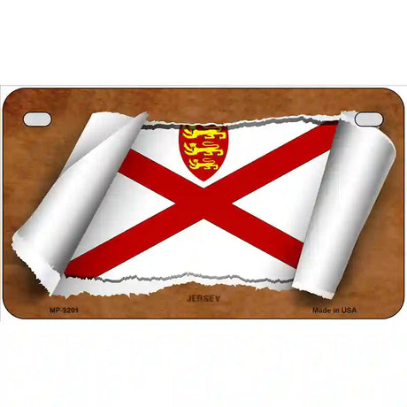 Jersey Flag Scroll Metal Novelty License Plate 7" x 4" (MP)