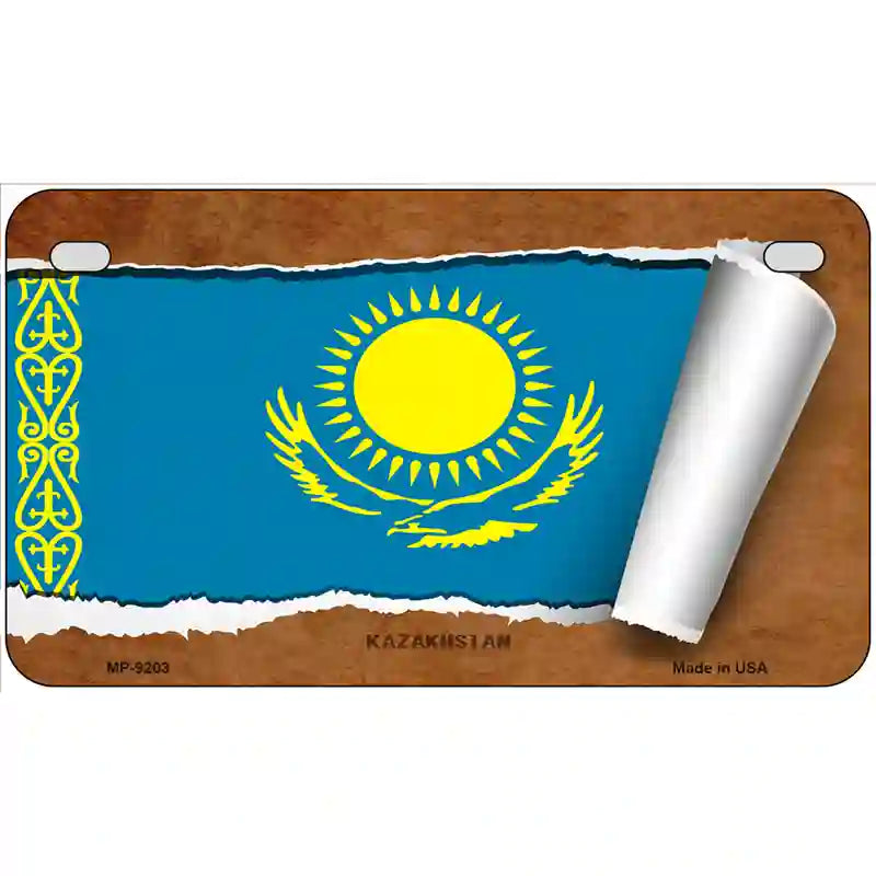 Kasakhstan Flag Scroll Metal Novelty License Plate 7" x 4" (MP)