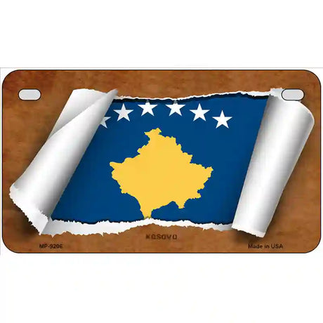 Kosovo Flag Scroll Metal Novelty License Plate 7" x 4" (MP)