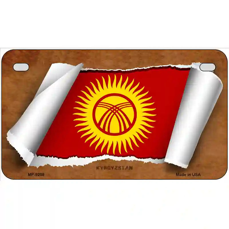 Kyrgyzstan Flag Scroll Metal Novelty License Plate 7" x 4" (MP)