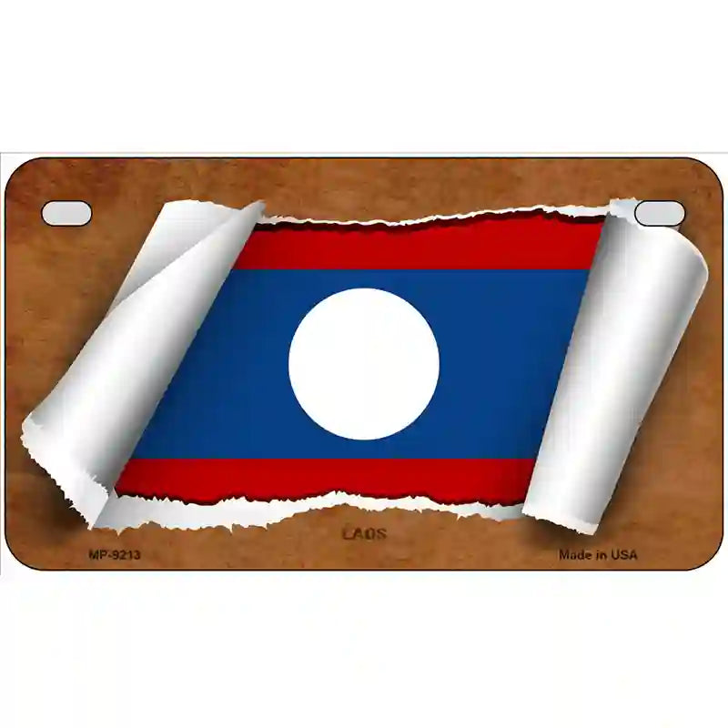 Laos Flag Scroll Metal Novelty License Plate 7" x 4" (MP)