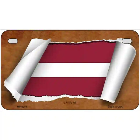 Latvia Flag Scroll Metal Novelty License Plate 7" x 4" (MP)