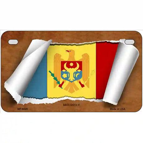 Moldova Flag Scroll Metal Novelty License Plate 7" x 4" (MP)