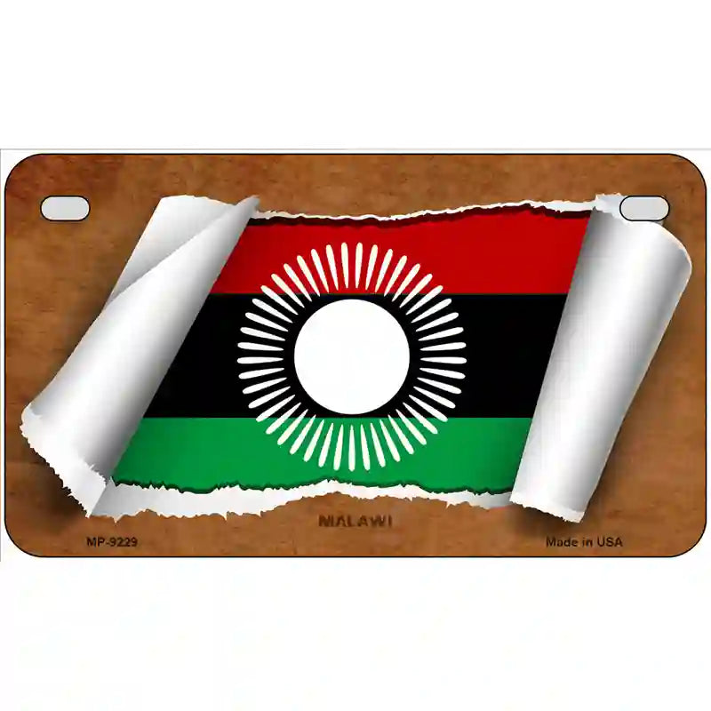 Malawi Flag Scroll Metal Novelty License Plate 7" x 4" (MP)