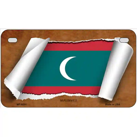 Maldives Flag Scroll Metal Novelty License Plate 7" x 4" (MP)