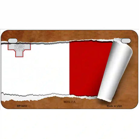 Malta Flag Scroll Metal Novelty License Plate 7" x 4" (MP)