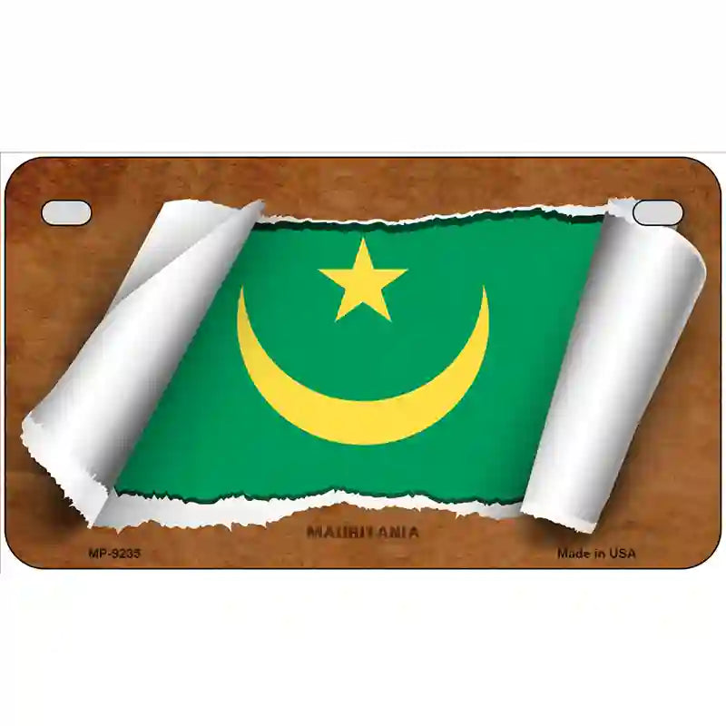 Mauritania Flag Scroll Metal Novelty License Plate 7" x 4" (MP)