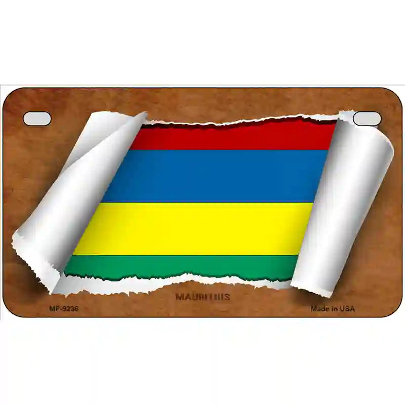 Mauritius Flag Scroll Metal Novelty License Plate 7" x 4" (MP)