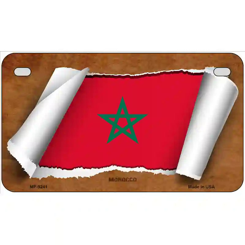 Morocco Flag Scroll Metal Novelty License Plate 7" x 4" (MP)