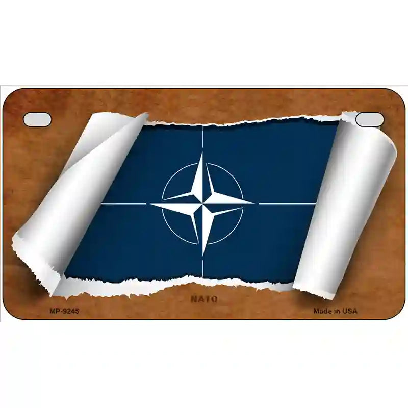 Nato Flag Scroll Metal Novelty License Plate 7" x 4" (MP)